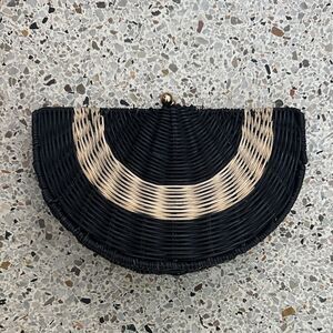 Tabitha Brown watermelon slice black tan rattan raffia clutch purse